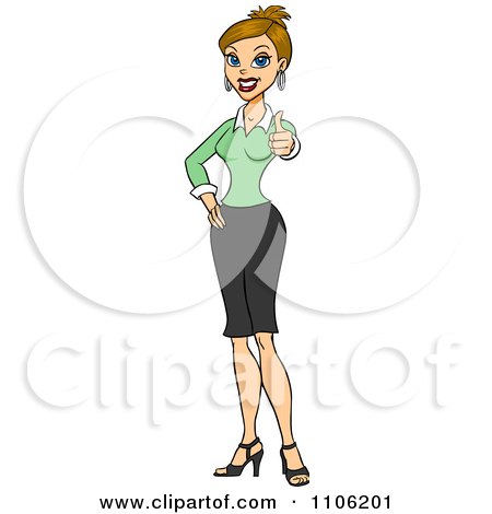 Clipart Happy Blond Business Woman Holding A Thumb Up - Royalty Free Vector Illustration by Cartoon Solutions