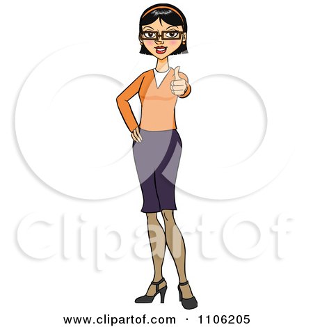 Clipart Happy Black Haired Business Woman Holding A Thumb Up - Royalty Free Vector Illustration by Cartoon Solutions
