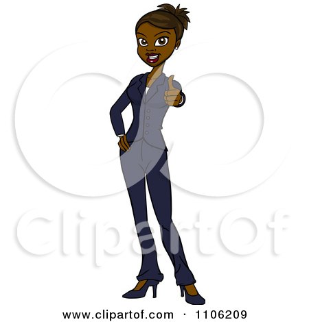 Clipart Happy Black Business Woman Holding A Thumb Up - Royalty Free Vector Illustration by Cartoon Solutions