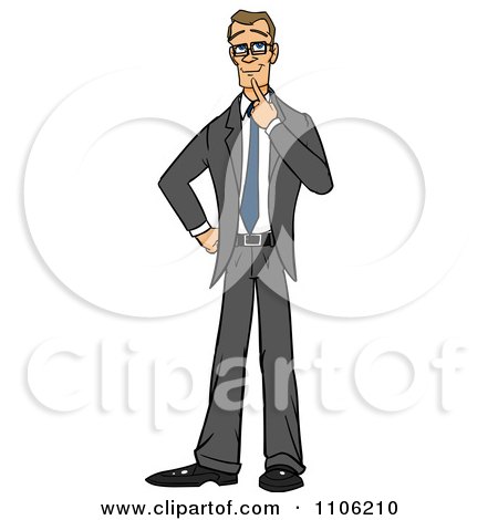 Clipart Skinny Business Man In Thought With Her Finger To Her Chin - Royalty Free Vector Illustration by Cartoon Solutions