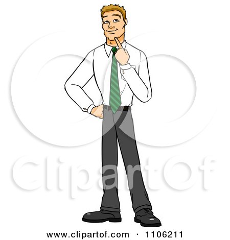 Clipart Blond Business Man In Thought With Her Finger To Her Chin - Royalty Free Vector Illustration by Cartoon Solutions