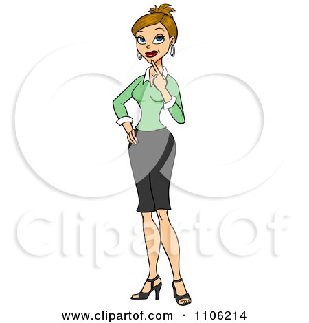 Clipart Blond Business Woman In Thought With Her Finger To Her Chin - Royalty Free Vector Illustration by Cartoon Solutions