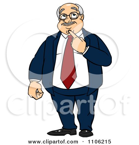 Clipart Fat Business Man In Thought With Her Finger To Her Chin - Royalty Free Vector Illustration by Cartoon Solutions