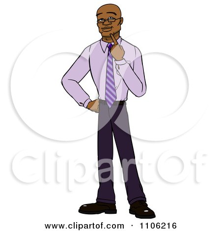 Clipart Black Business Man In Thought With Her Finger To Her Chin - Royalty Free Vector Illustration by Cartoon Solutions
