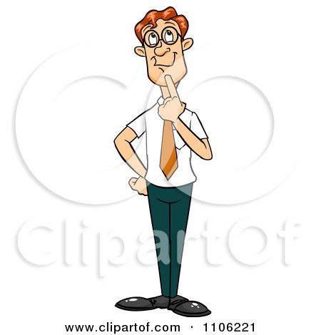 Clipart Red Haired Business Man In Thought With Her Finger To Her Chin - Royalty Free Vector Illustration by Cartoon Solutions