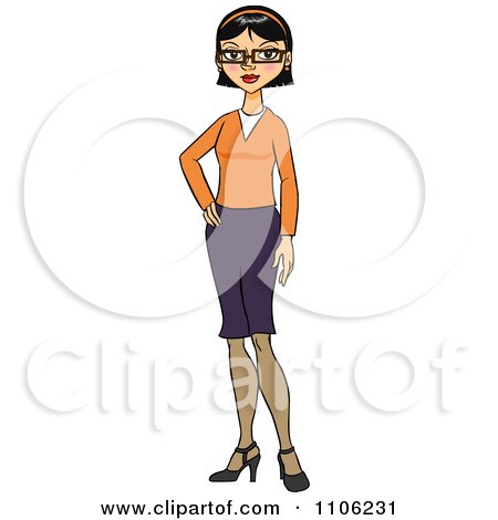 Clipart Proud Professional Black Haired Business Woman Posing - Royalty Free Vector Illustration by Cartoon Solutions