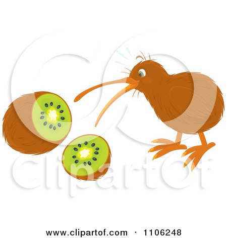 Clipart Shocked Kiwi Bird And Fruit - Royalty Free Vector Illustration by Alex Bannykh