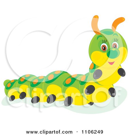 Clipart Happy Cute Green And Yellow Caterpillar - Royalty Free Vector Illustration by Alex Bannykh