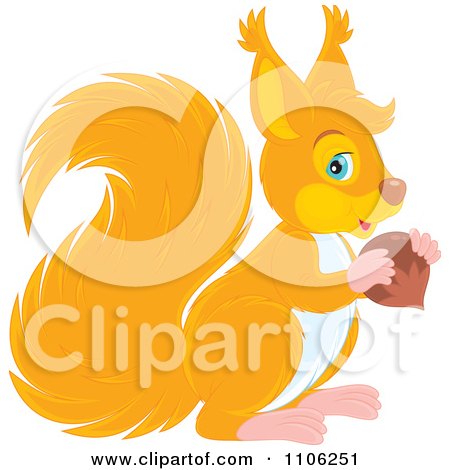 Clipart Cute Orange Squirrel Holding An Acorn - Royalty Free Vector Illustration by Alex Bannykh
