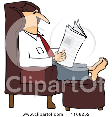 Clipart Man Reading The Newspaper With His Feet Up On An Ottoman - Royalty Free Vector Illustration by djart