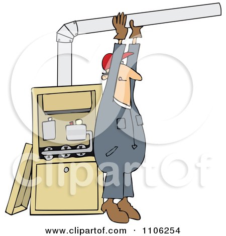Clipart Furnace Installer Man Adjusting A Pipe - Royalty Free Vector Illustration by djart