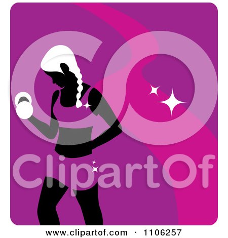 Clipart Purple Fitness Avatar With A Woman Working Out Doing Bicep Curls With Dumbbells - Royalty Free Vector Illustration by Rosie Piter