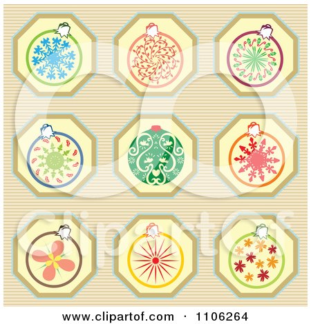 Clipart Christmas Ornaments On Stripes - Royalty Free Vector Illustration by Cherie Reve