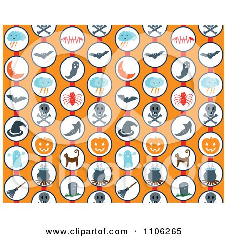 Clipart Seamless Halloween Pattern Of Icons On Orange - Royalty Free Vector Illustration by Cherie Reve