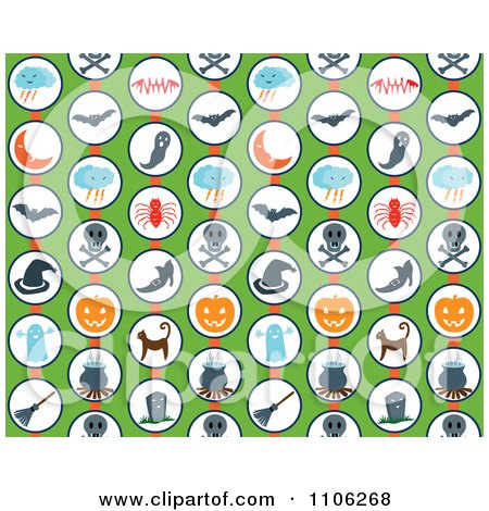 Clipart Seamless Halloween Pattern Of Icons On Green - Royalty Free Vector Illustration by Cherie Reve