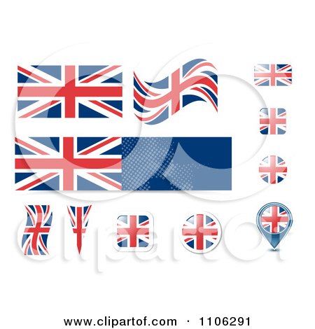 Clipart Union Jack British United Kingdom Flag And Button Design Elements - Royalty Free Vector Illustration by MilsiArt
