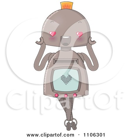 Clipart Happy Robot In Love With A Heart On Her Screen - Royalty Free Vector Illustration by Melisende Vector