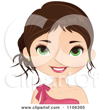 Clipart Happy Brunette Woman With Sparkly Green Eyes - Royalty Free Vector Illustration by Melisende Vector