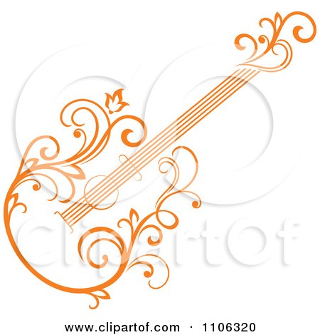 Clipart Orange Floral Guitar 2 - Royalty Free Vector Illustration by Vector Tradition SM
