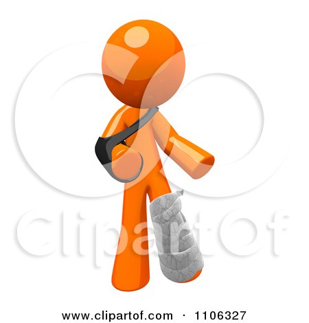 Clipart 3d Orange Man With An Arm Sling And Leg Cast - Royalty Free CGI Illustration by Leo Blanchette