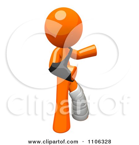 Clipart 3d Orange Man Wearing An Arm Sling And Leg Cast - Royalty Free CGI Illustration by Leo Blanchette
