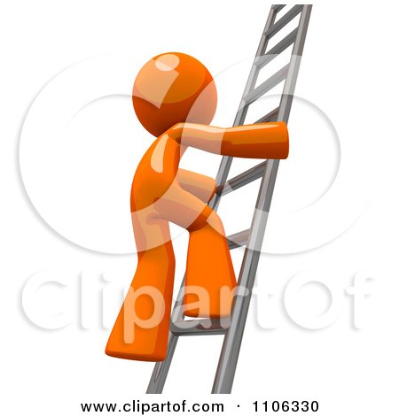 Clipart 3d Orange Man Climbing A Silver Ladder - Royalty Free CGI Illustration by Leo Blanchette
