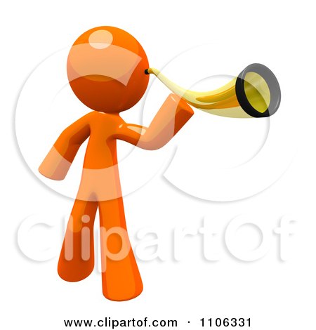 Clipart 3d Orange Man Using An Ear Trumpet - Royalty Free CGI Illustration by Leo Blanchette