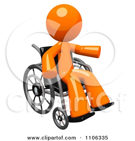 Clipart 3d Orange Man Pointing In A Wheel Chair - Royalty Free CGI Illustration by Leo Blanchette