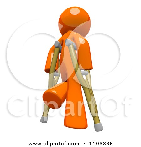 Clipart 3d Orange Man Using Crutches 1 - Royalty Free CGI Illustration by Leo Blanchette