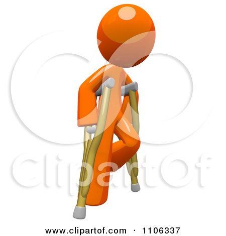 Clipart 3d Orange Man Using Crutches 2 - Royalty Free CGI Illustration by Leo Blanchette