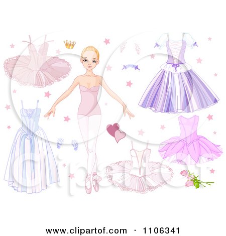 Clipart Blond Ballerina Dancer With Dresses And Tutus - Royalty Free Vector Illustration by Pushkin