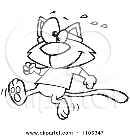 Clipart Outlined Jogger Cat - Royalty Free Vector Illustration by toonaday