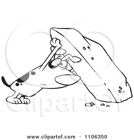 Clipart Outlined Treasure Hunting Dog Looking Under A Rock - Royalty Free Vector Illustration by toonaday