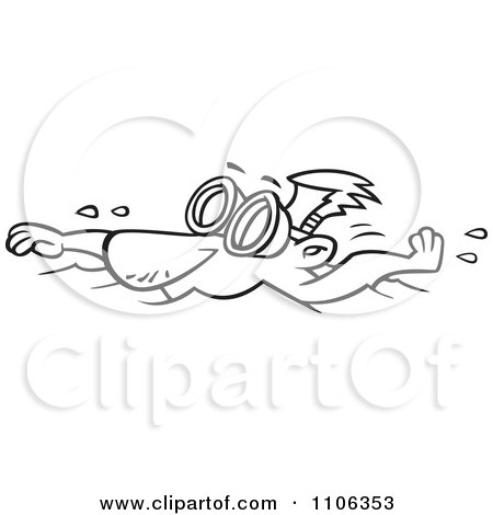 Clipart Outlined Male Swimmer Wearing Goggles - Royalty Free Vector Illustration by toonaday