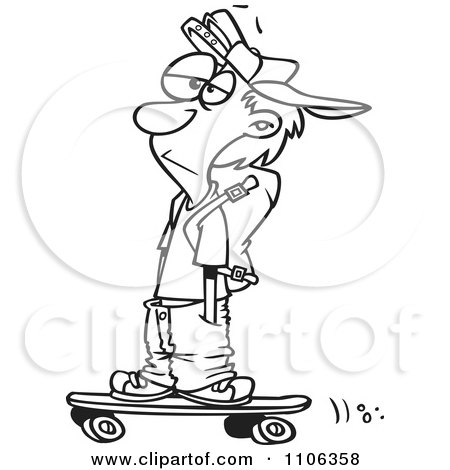 Clipart Outlined Teenage Skater Boy With His Hands In His Pockets - Royalty Free Vector Illustration by toonaday