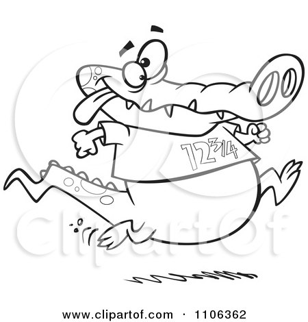Clipart Outlined Jogging Alligator - Royalty Free Vector Illustration by toonaday