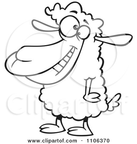 Clipart Outlined Happy Sheep - Royalty Free Vector Illustration by toonaday