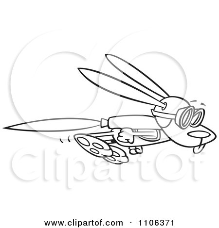 Clipart Outlined Rabbit Flying With A Rocket Jet Pack - Royalty Free Vector Illustration by toonaday