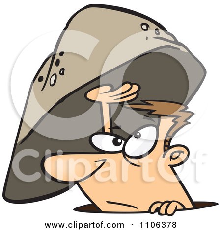 Clipart Sheltered Man Emerging From Under A Rock - Royalty Free Vector Illustration by toonaday