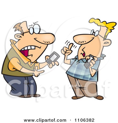 Clipart Techie Men Having A Debate Over Gadgets - Royalty Free Vector Illustration by toonaday
