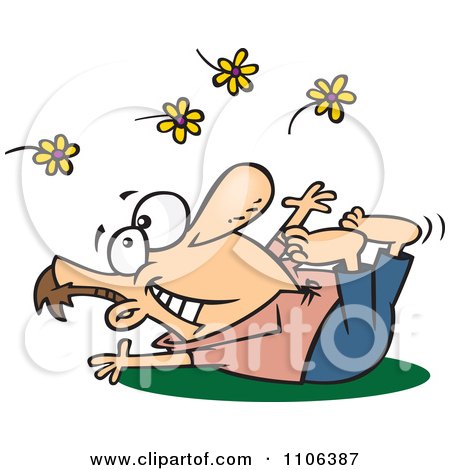 Clipart Spring Fling Man Playing In Flowers - Royalty Free Vector Illustration by toonaday
