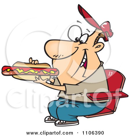 Clipart Sports Fan Man Eating A Hot Dog During A Game - Royalty Free Vector Illustration by toonaday