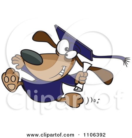 Clipart Happy Graduate Dog Running With A Diploma - Royalty Free Vector Illustration by toonaday