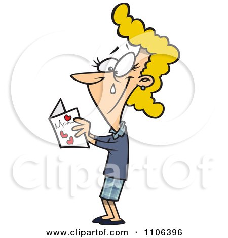Clipart Mom Crying While Reading Her Mothers Day Card - Royalty Free Vector Illustration by toonaday