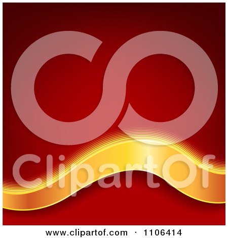Clipart Red Background With Gold Waves And Copyspace - Royalty Free Vector Illustration by dero