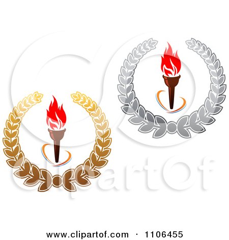 Clipart Olympic Torches With Red Flames And Gold And Silver Laurels - Royalty Free Vector Illustration by Vector Tradition SM
