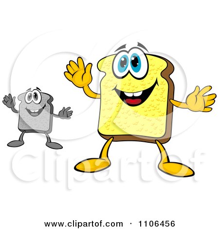 Clipart Grayscale And Colored Sliced Bread Mascots - Royalty Free Vector Illustration by Vector Tradition SM