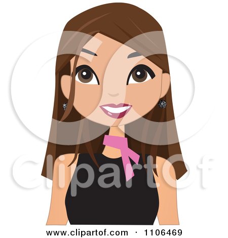 Clipart Happy Brunette Woman Wearing A Pink Neck Scarf - Royalty Free Vector Illustration by peachidesigns