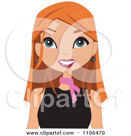 Clipart Happy Red Haired Woman Wearing A Pink Neck Scarf - Royalty Free Vector Illustration by peachidesigns