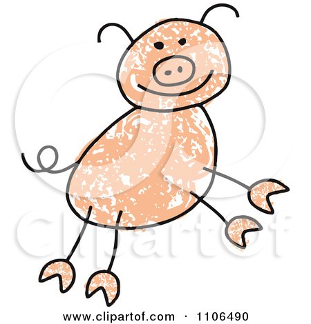 Clipart Stick Drawing Of A Happy Pig - Royalty Free Vector Illustration by C Charley-Franzwa